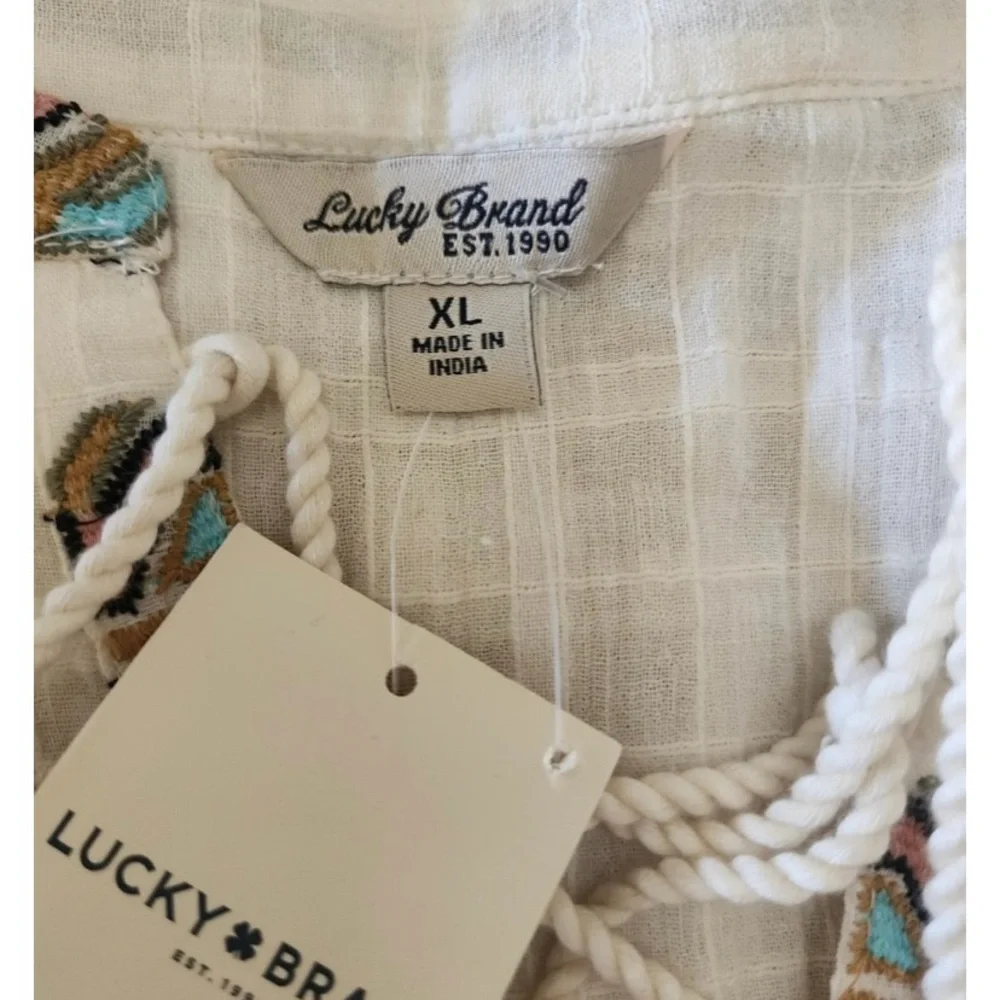 Lucky Brand Boho Lace-Up Embroidered Blouse Size XL - Picture 6 of 8